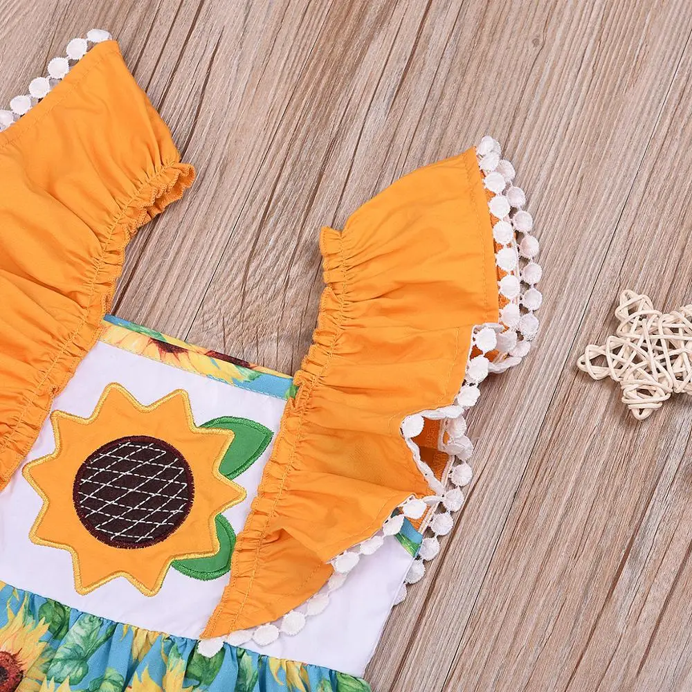 2019 Europe new cute flying sleeve summer flower wedding indian frock designs small baby party kids clothing girl dresses