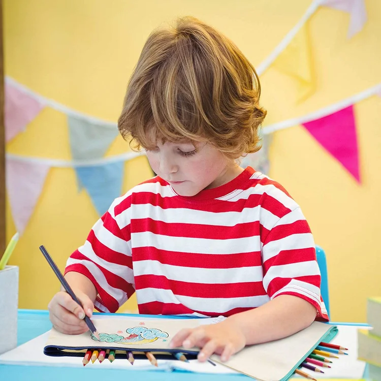 Wholesale Color Pencil Case Cotton Canvas Zipper Pouch with Logo Print