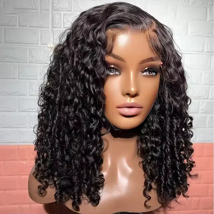 Double Drawn Pixie Curly Raw Human Hair Natural Color Full 180% 200% 250% Density Short Bob 13x4 Lace Frontal Wigs for Women