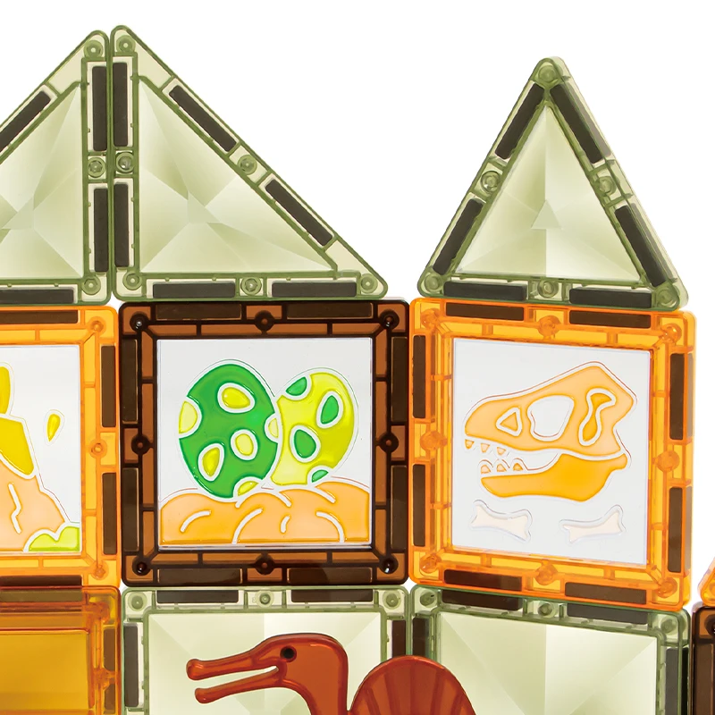 New Arrival STEM Magnet Tiles Plastic Dinosaur Magnetic Construction Building Blocks Set with Colorful Glue Gel For 3Y+ Kids