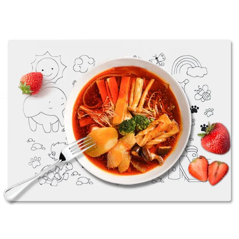 silicone  mat for lunch dinner hot pot cup anti-slip Baby kid place mat cartoon colorful