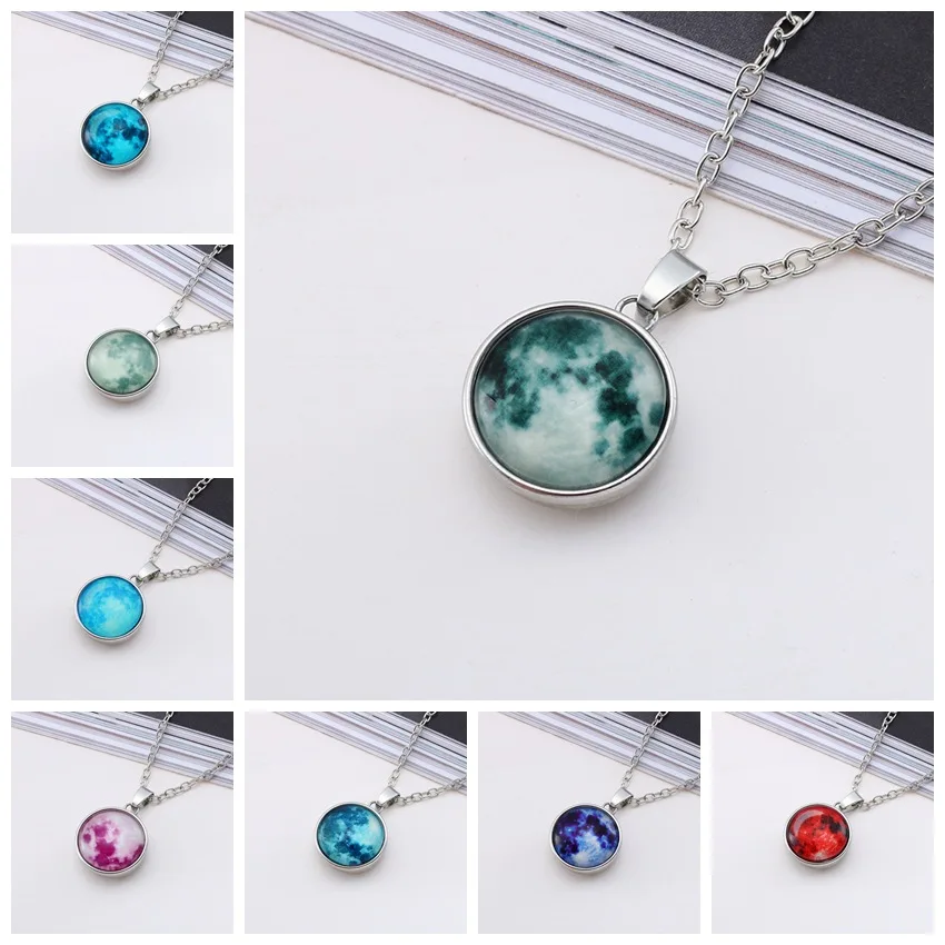 PUSHI Moon Glow Vintage Necklace Jewelry Stainless Steel Statement Necklace Glass Pendant for Necklace