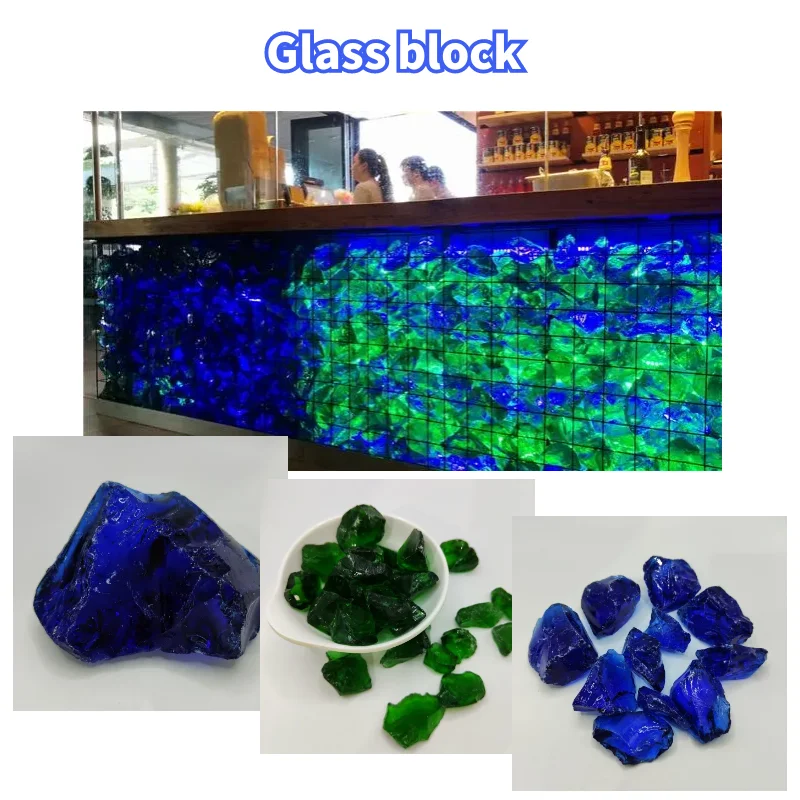 Wholesale irregular glass blocks rock sky blue red  white glass rocks slag crystal for landscaping