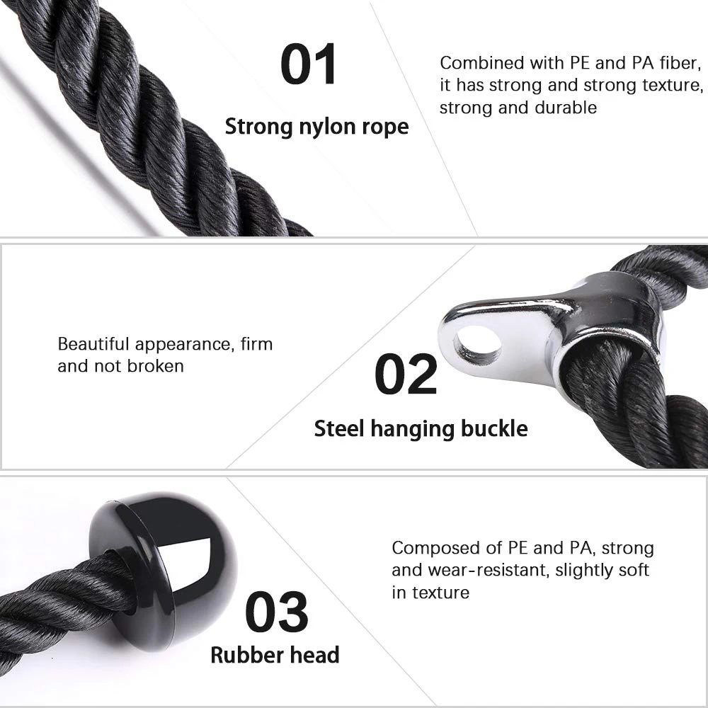 Tellus Fitness Tricep Rope Pull Down 27 Inch Heavy Duty Nylon Rope Length Easy to Grip & Non Slip Cable Machine Attachment