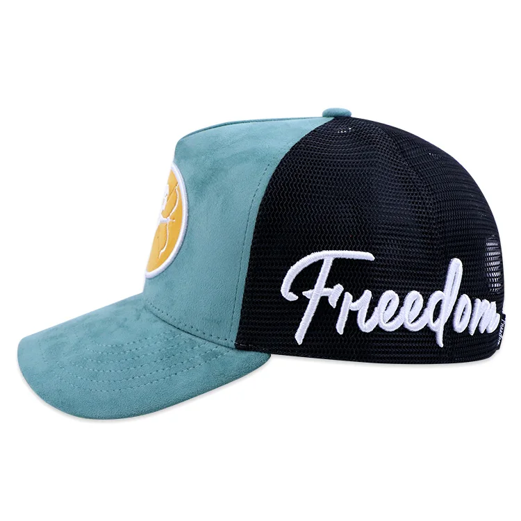 High quality men women 5 panel mesh back hats custom embroidery logo suede trucker cap hat manufacturer