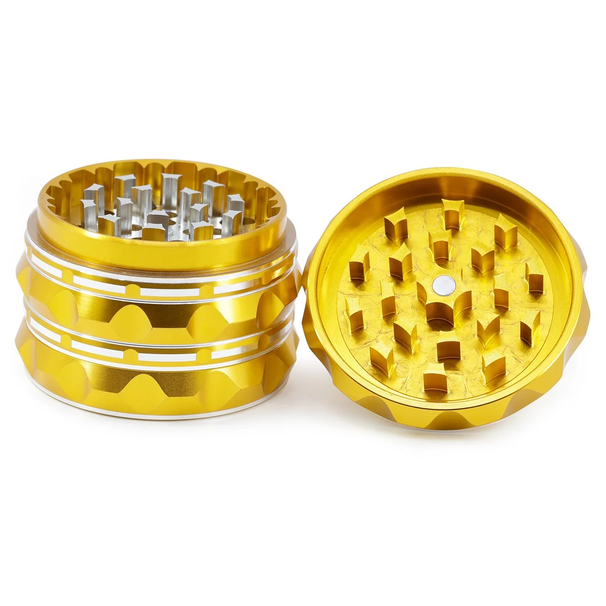 6 colors new style 4 parts aluminum alloy sharp concave polygon herb grinder tobacco crusher