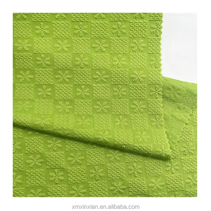 XA3527-TR recycled sustainable textured pattern flower plaid knitted swimwear bikini fabric elastic 4 way stretched floral