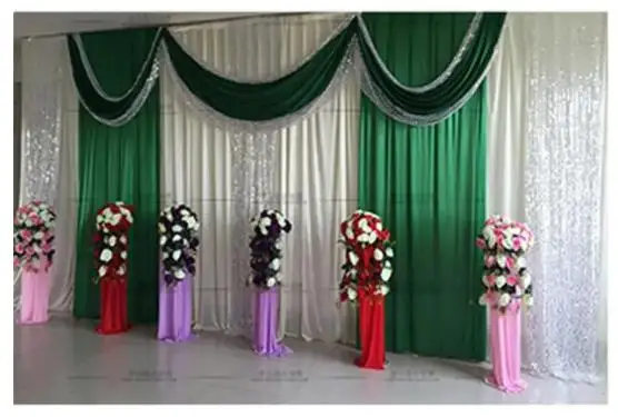 Special Offer 10ftx10ft sequin wedding backdrop curtain with swag backdrop/ wedding decoration romantic Ice silk stage curtains