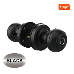Tuya App Bluetooth Remote Control Black Biometric Fingerprint Intelligent Door Knob Smart Lock with Key For Bedroom