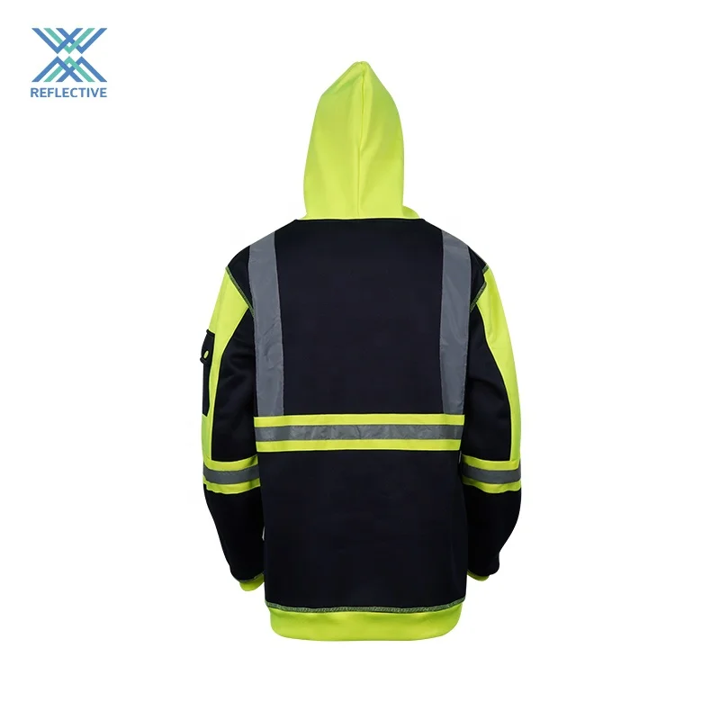 LX High Quality 3m Reflective Print Hoody Reflective Safety Hoodie Long Sleeve Safety Fleece Custom Hoodie Reflective 500gsm