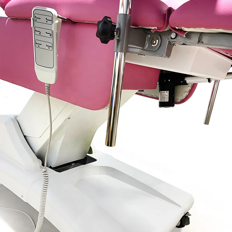 Clinic Electric Gynecological Examination Chair Pink Color Gynecological beds 3 Motors With Wheels Gynecological Exam Bed