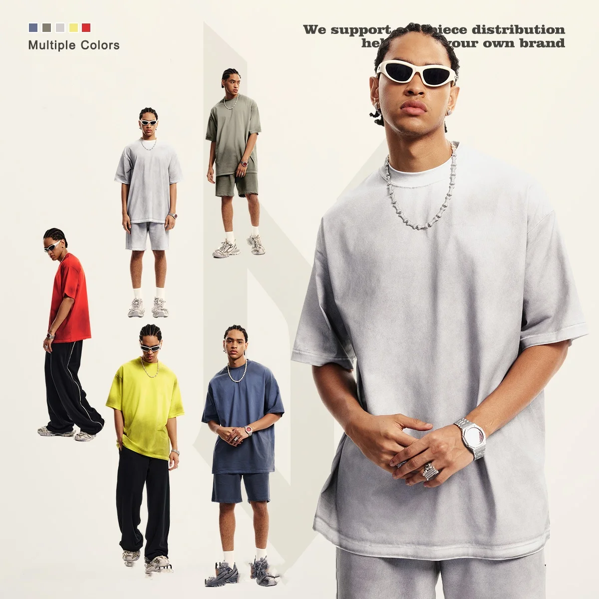 Fashion Streetwear Mens Heavyweight Gym Wear Dry Fit Drop Shoulder Tshirt Crewneck Sport T Shirt Cotton