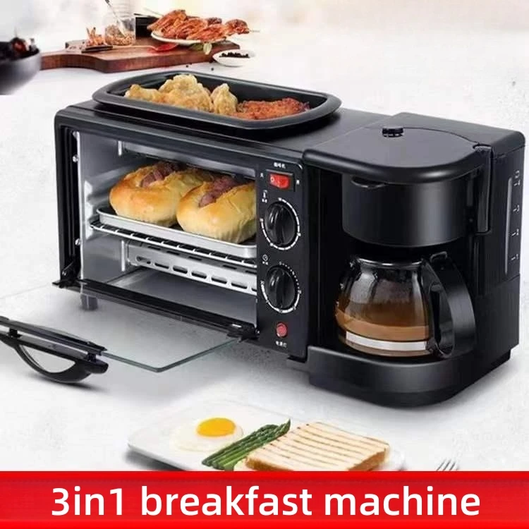 Factory 3 in 1 Home Breakfast Maker 9L Set Egg Cake Maker Crepe Baking Machine 3 in 1 Breakfast Makers with Oven Pan Coffeepot