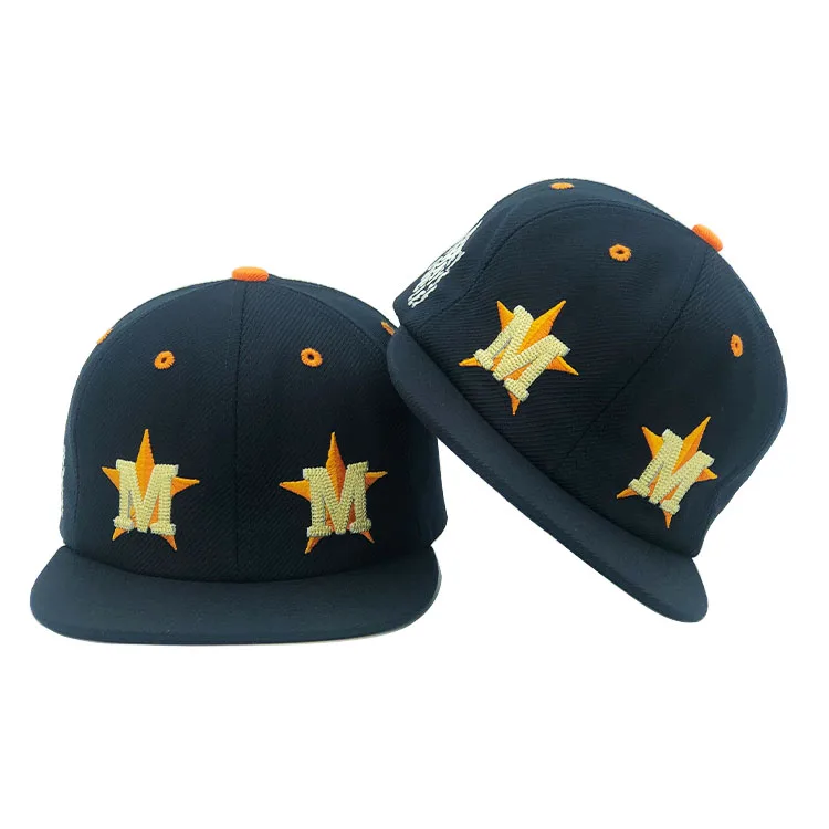 High Quality Unisex Custom 3D Embroidery Logo Wool Flat Brim 6 Panel Cap Snapback Hats