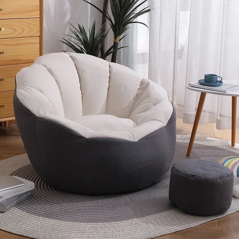 Bean Bag Lazy Sofa Super Soft White Long Fluffy Fur Bean Bag Chair with High Strong Supportive Back