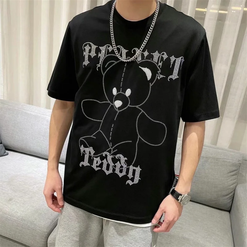 High Quality Tee Shirts Unisex Tshirt Cotton Drop Shoulder T-Shirt Custom Logo Rhinestone Men T Shirts