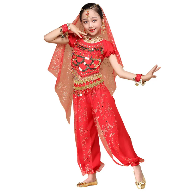 Wholesale Children TV & Movie cosplay Aladdin Mythology Jasmine Princess dress pants Halloween Party show costume set for Girls
