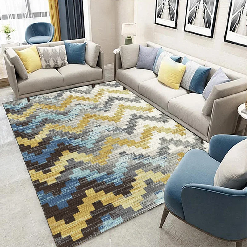 Nordic Style 3D Printed Carpet Non Slip Wood Floor Foam Mat Smooth Soft Low Pile Carpet