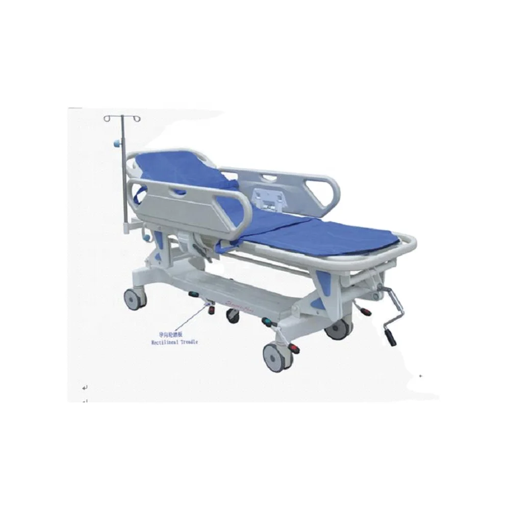 Adjustable Manual Hospital Medical Emergency Transfer Trolley Bed for Patient Stretcher and Transportation First-Aid Devices