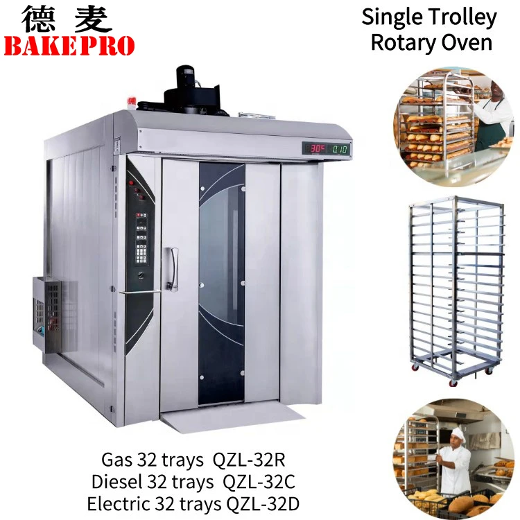 commercial baking equipment for baguette production line Diesel 32 10 tray rotary oven with 2 baking trolleys