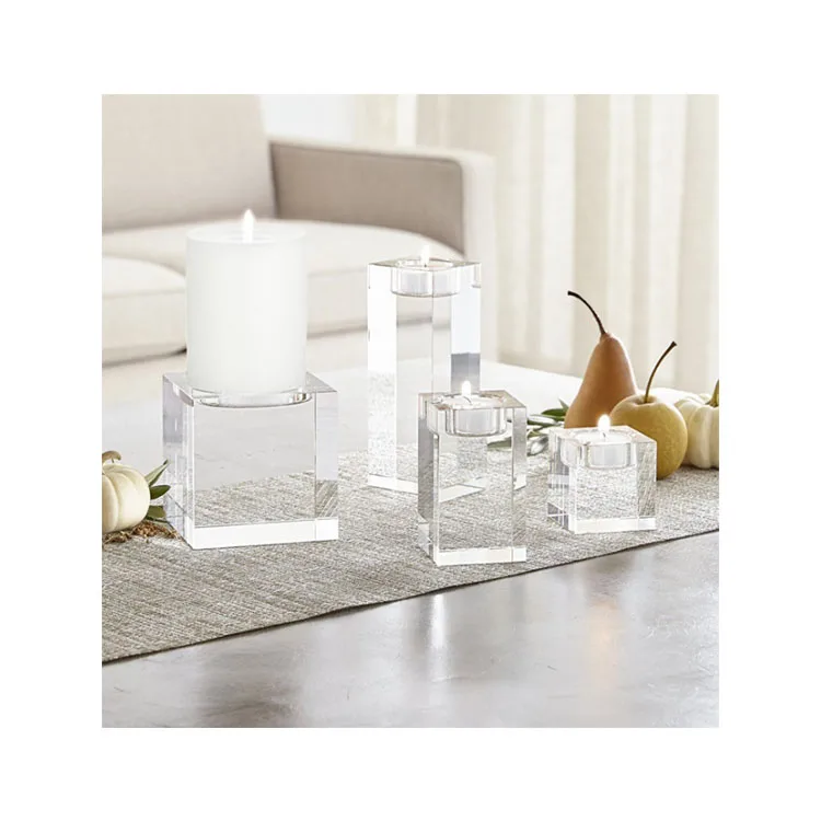Квадратный прозрачный хрустальный подсвечник, подсвечники, акриловые подсвечники для чайного освещения, подсвечники для свадьбы, рождественской вечеринки, украшение «сделай сам», подарок