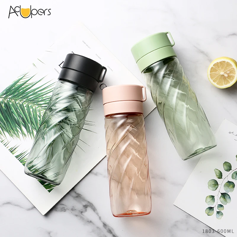 600ml Unbreakable Double Layers Lid Wave Shape Drinking Water Bottle With Infuser For Tea And Fruit 1803