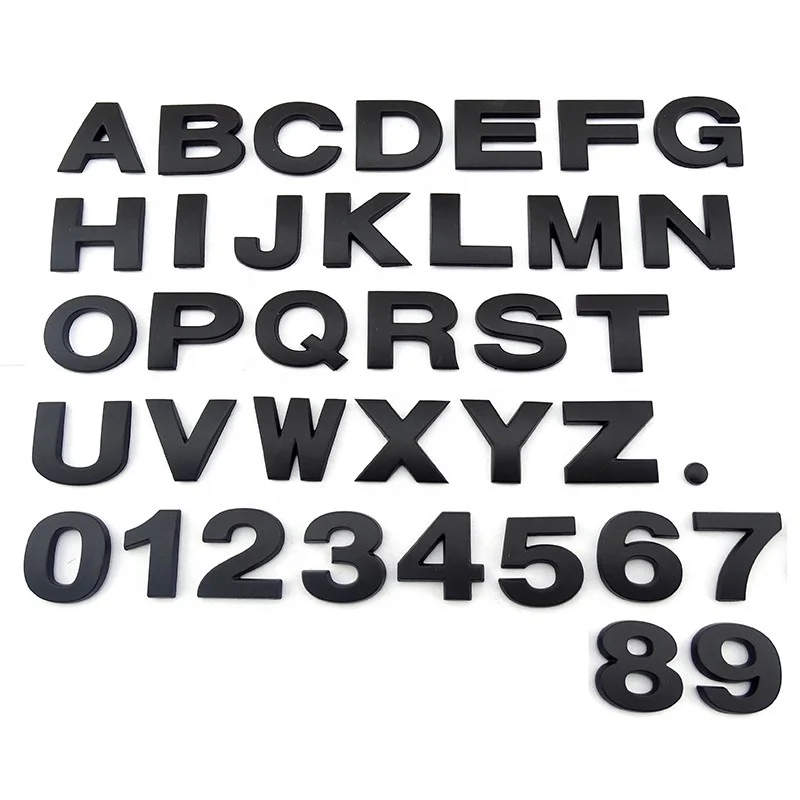 Matte Black Alphabets Chrome Letters For Decorate DIY Number Cars
