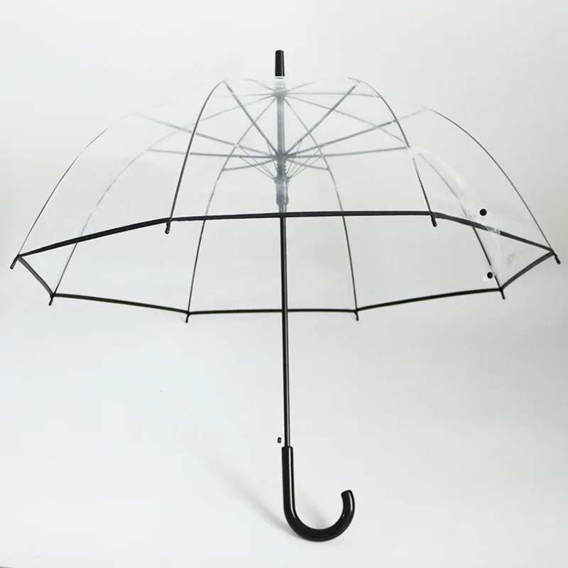 Good quality rainproof travel black large outdoor big clear umbrella with edging strip for girls