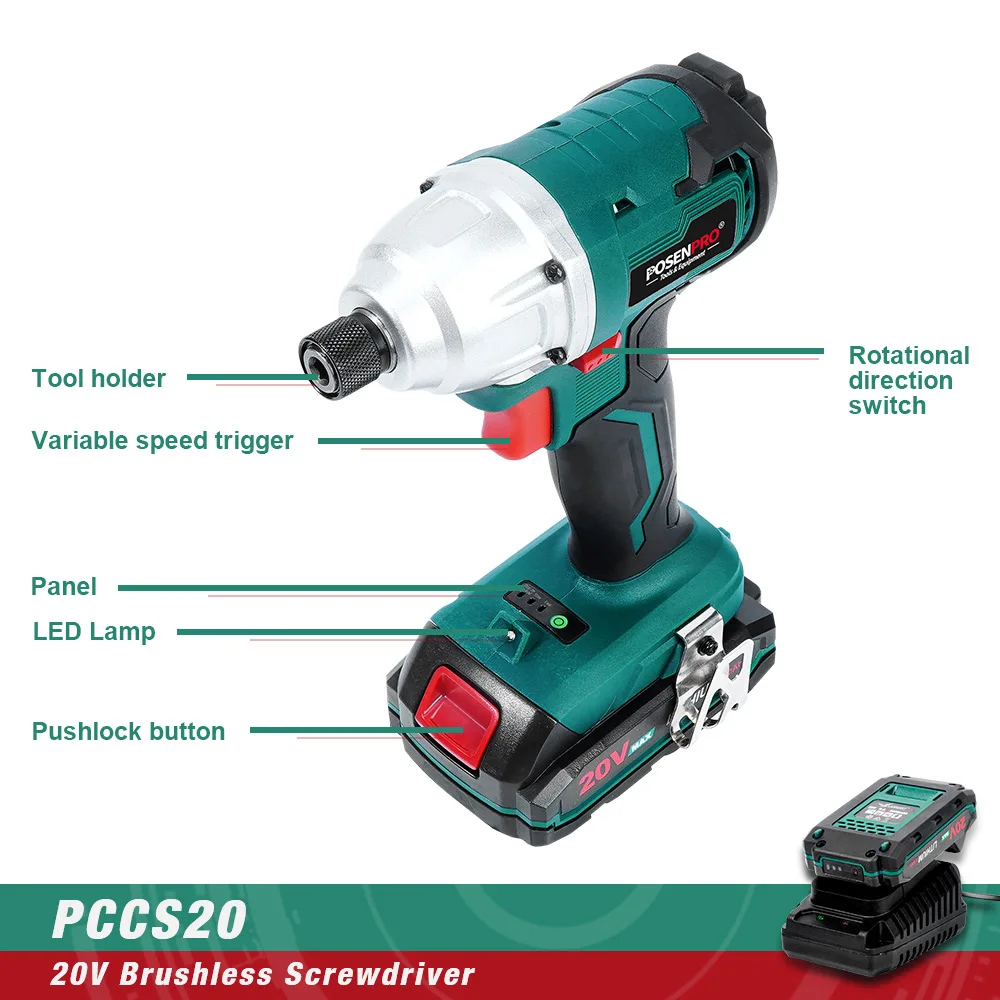  20V Cordless Electric Screwdriver Brushless with two