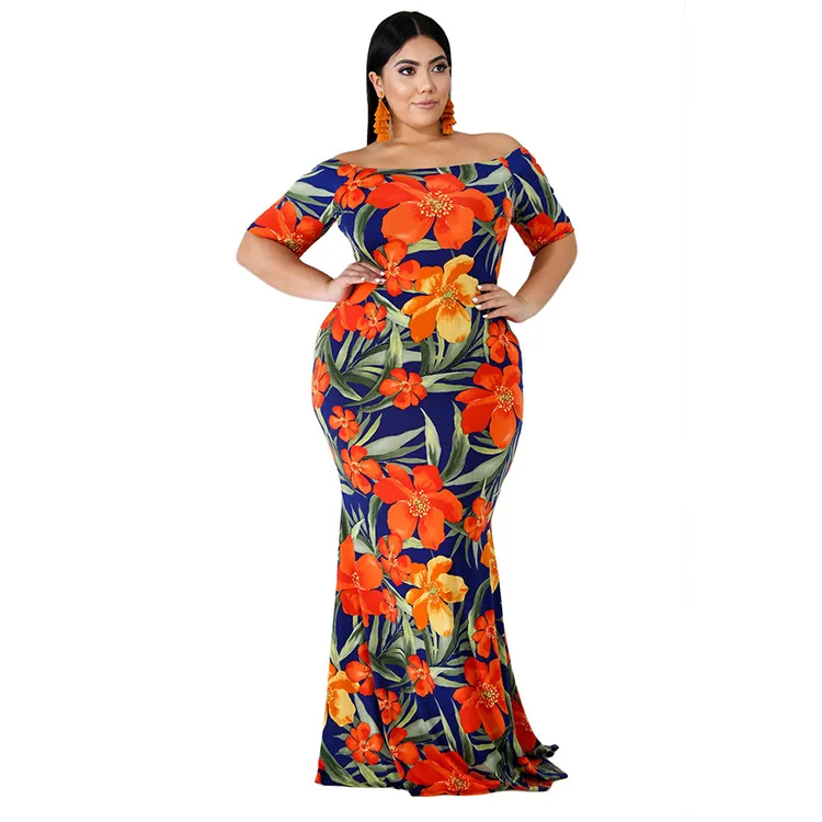 New Arrive Spring Fall Women Clothing Plus Size Dresses Loose floral print long dress Mid-waist tie-dye dress