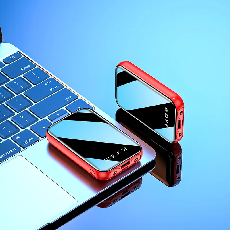 Ready to ship power banks 10000mah high quality power bank mini small power bank USB C USB ports mirror LED digital display