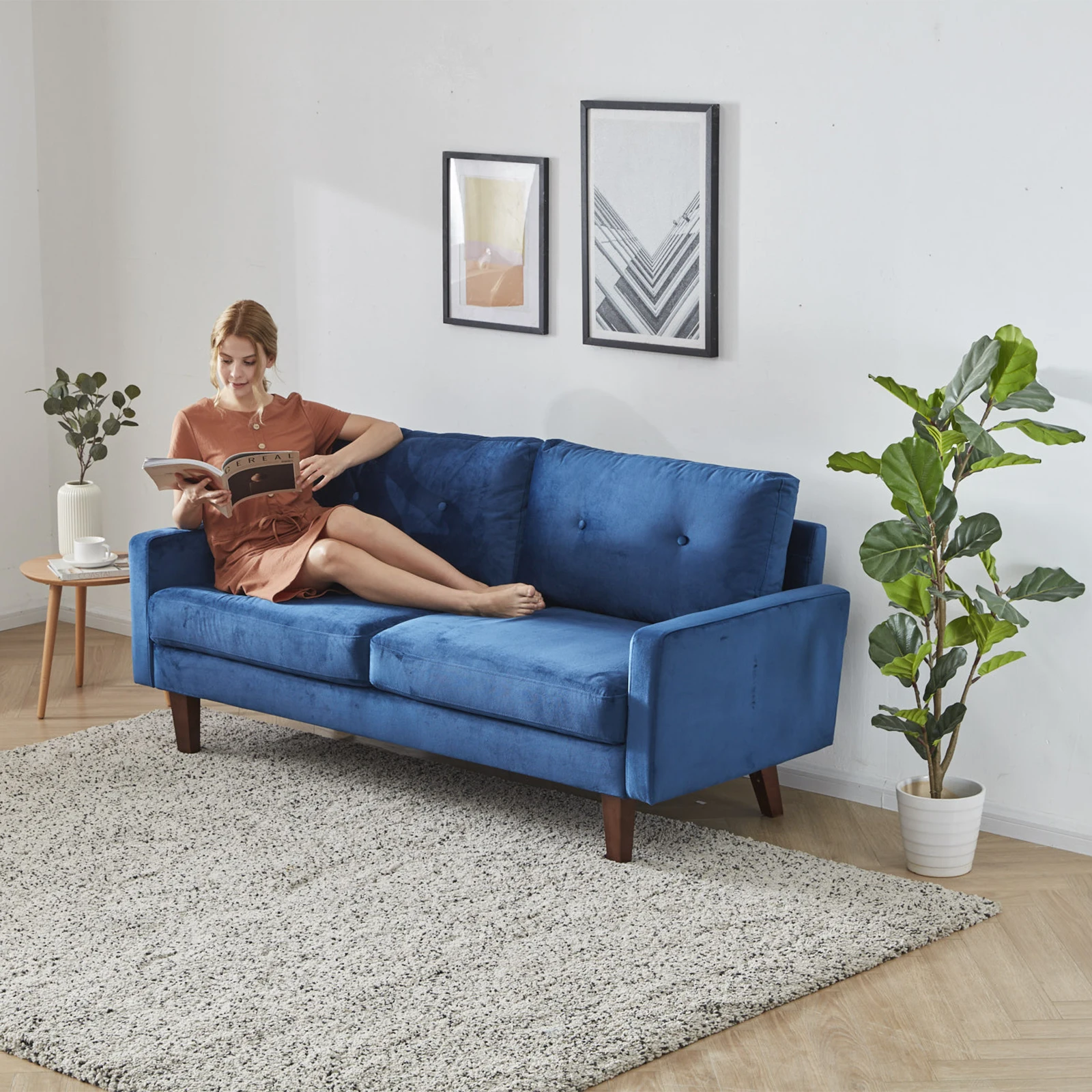 2 Seater Velvet Royal Sectional Blue Love Seat