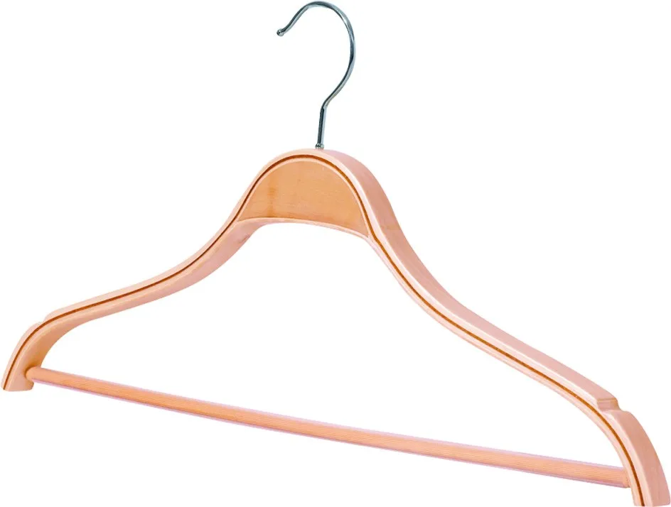 Natrual hanger luxury popular natural wood clothes hanger laminated plywood shirts hanger with bar