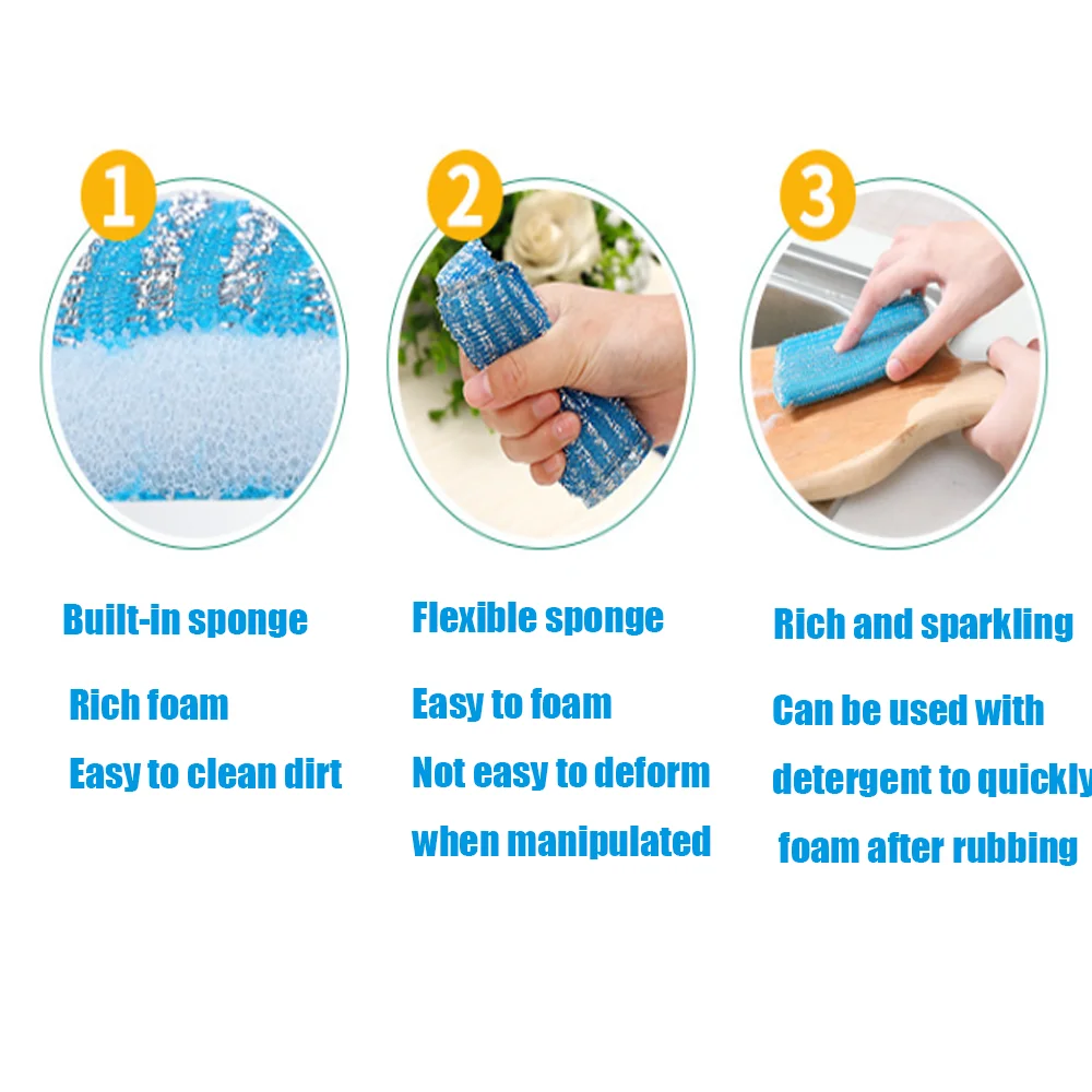 Hot Selling Polyester Net Kitchen Cleaning Sponge stainless steel wire for scrubber dish sponge scrubber