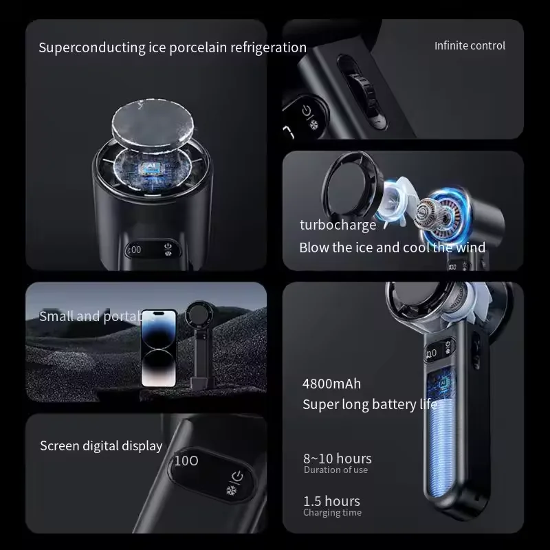 4800mAh High Speed Handheld Mini Turbo Fan Portable Rechargeable Fan Outdoor Ice Cooling Desktop Hand Fans For Summer Gift