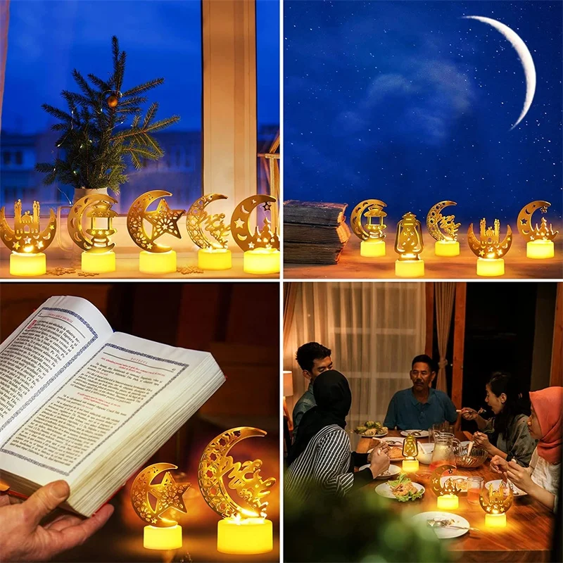 Candle Light Lamp Vela Bougie Luz 2024 Eid Mubarak Ramadan Decor Moon Star Islamic Eid Al Adha LED Candle Holder For Ramadan