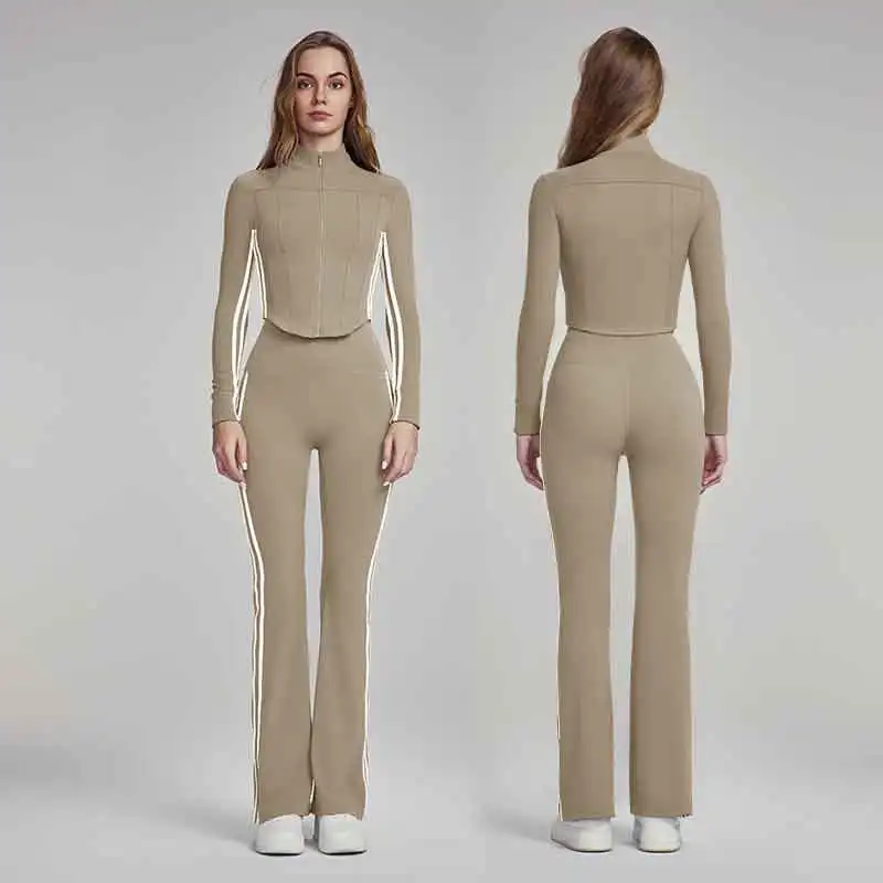 Autumn winter athletic yoga jacket leggings suit comfortable versatile casual wear outdoor running sportswear fitness set women
