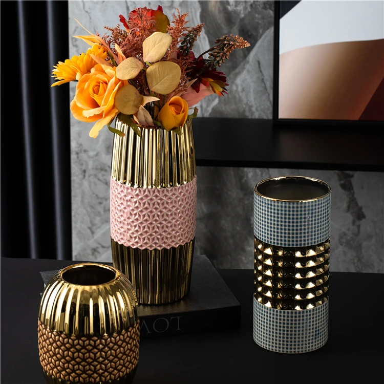 Home centerpiece decoration art porcelain flower vases embossed handicraft ceramic modern luxury vase for decor