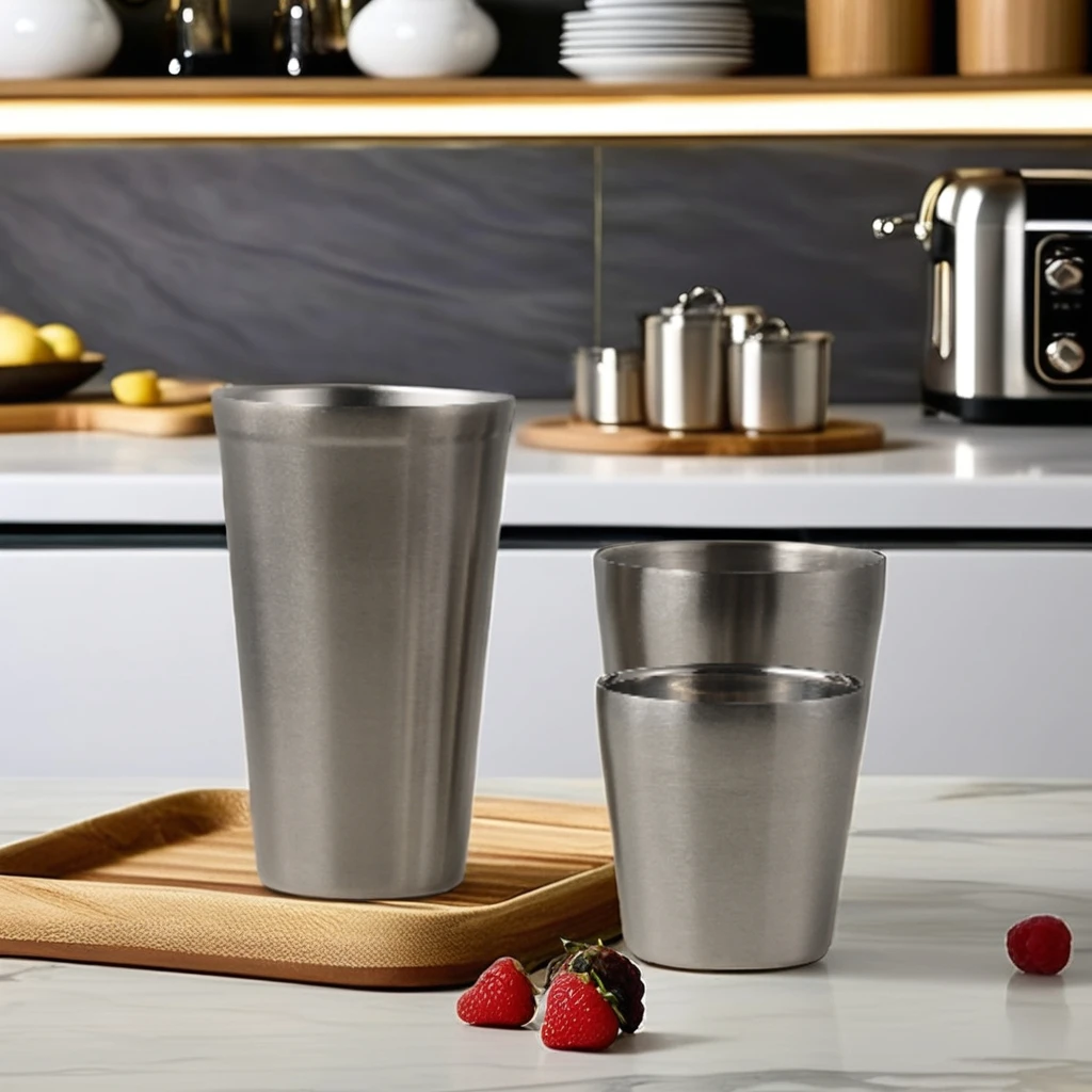 Custom Logo Double Wall Stainless Steel Mug Portable Round Coffee Beer Wine Cup With Metal Shot Glass Box Home Party Bar Use