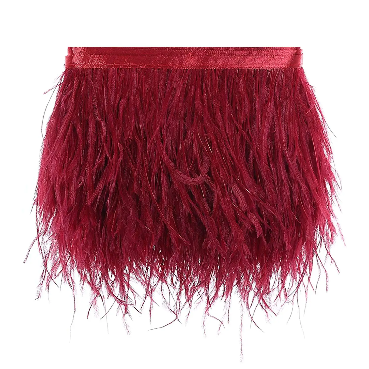 Дешевая Ткань для шитья бордовая лента с бахромой страусиные перья отделка рукоделия одежды костюма аксессуар вечеринки домашнего декора