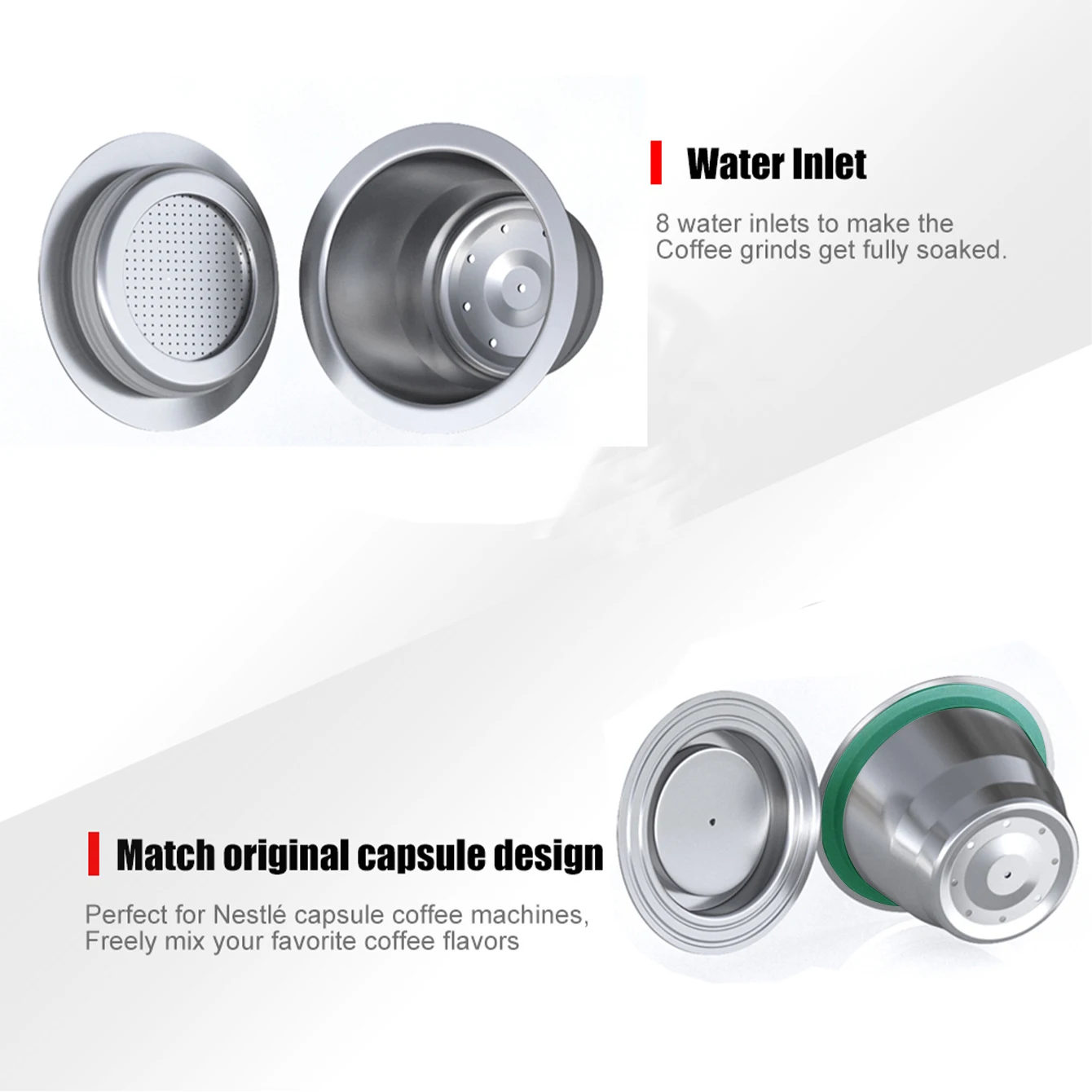 1 Pod Wareset Customize Packaging Filter System Universal Steel 304 Coffee Recarregaveis Capsules For Nespresso