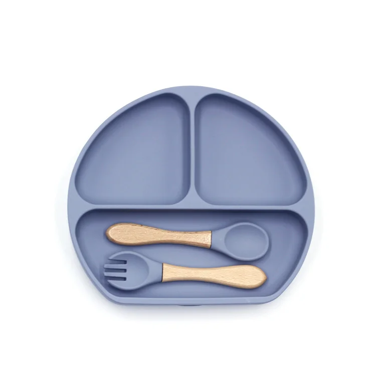 Baby Kids Toddler Feeding Custom Logo DIY Baby Silicone Set Divided Suction Plate Spoon Fork Sets
