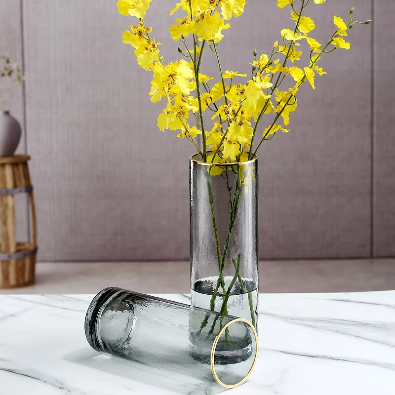 New product NEW glass vases for wedding center piece luxury glass cup tall glass vases with gold rim