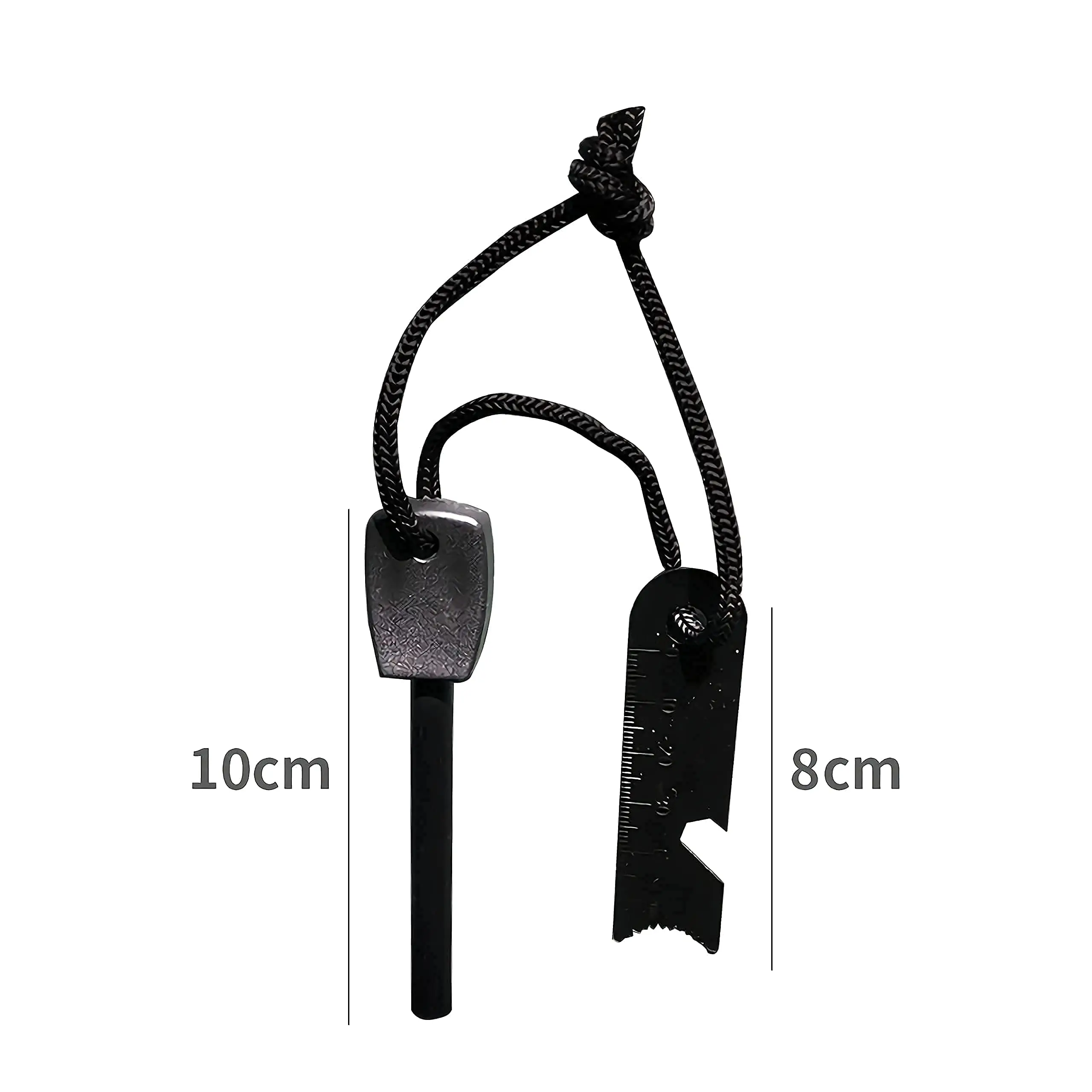 Fire Starter Stick with Striker Lanyard and Whistle Waterproof Flint Fire Steel Survival Lighter for Camping Hiking