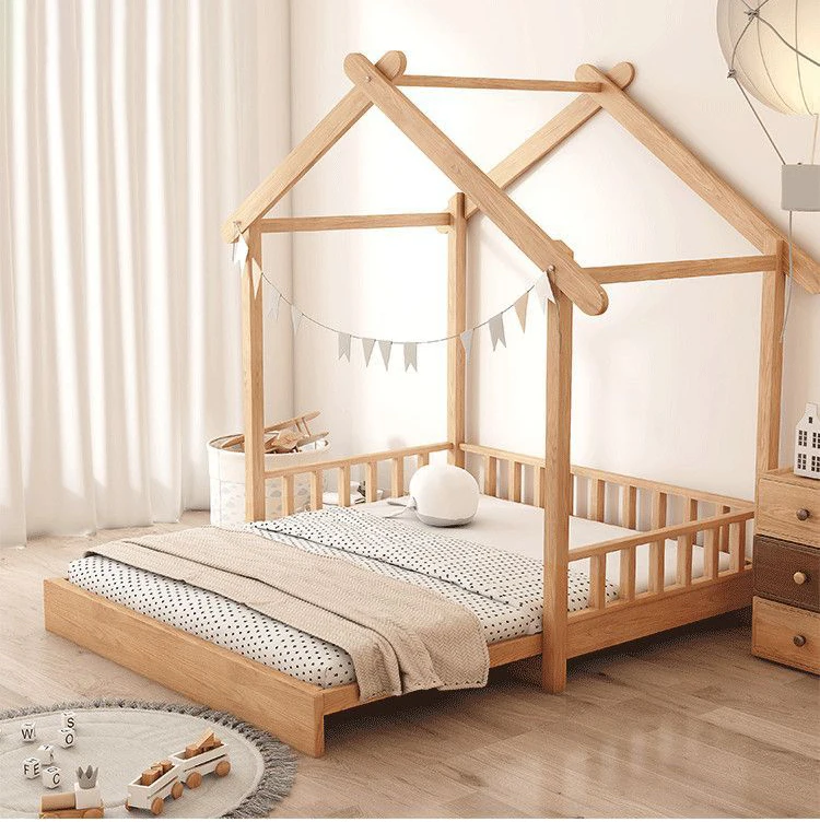Hot Selling Modern Portable Wood Color Baby Cribs Kids House Wooden Baby Cot Bed