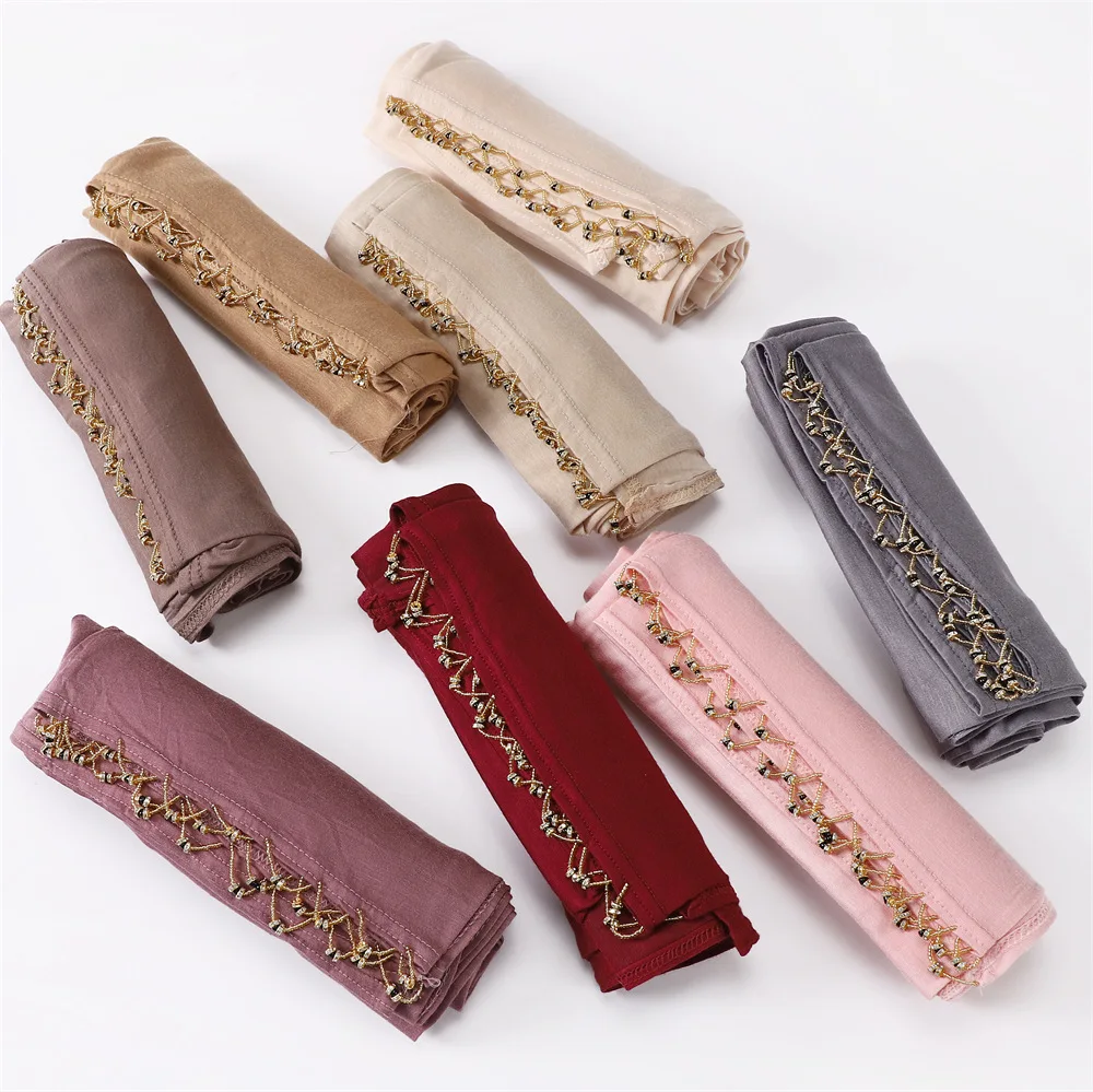 Wholesale of solid colored mercerized cotton elastic and breathable handmade bead hanging gold ring scarf