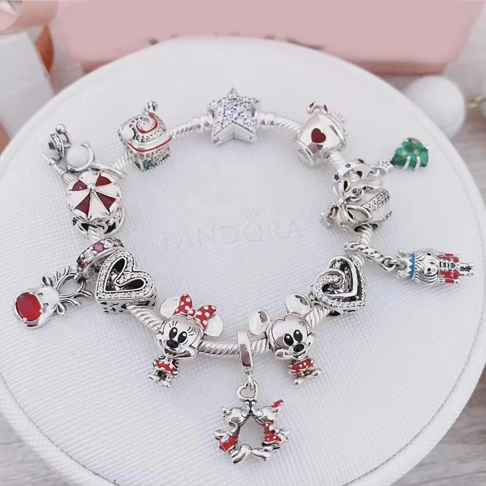Модный дизайнер Микки сделай сам кулон с бусинами прекрасные женские Pulsera 100% Eale S925 стерлингового серебра оригинальный Шарм