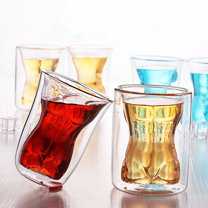 Sexy Woman Body Shape Wine Glass Creative Double Layer Glass