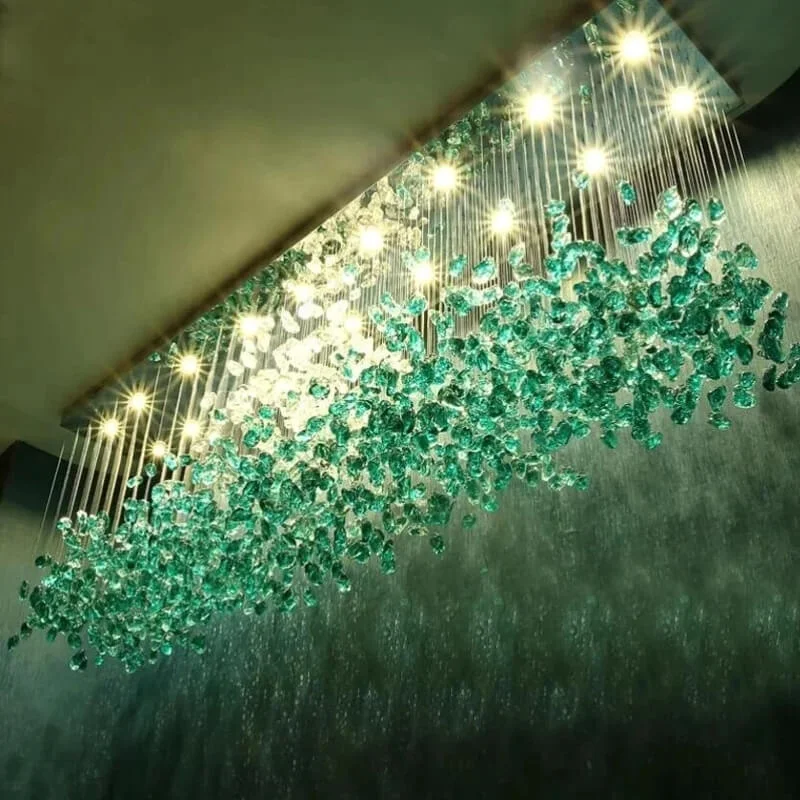Customizable Big Hotel Lobby Art Glass Lighting Handmade Green Blown Glass Stone Chandelier Modern Large LED Chandelier for Hall