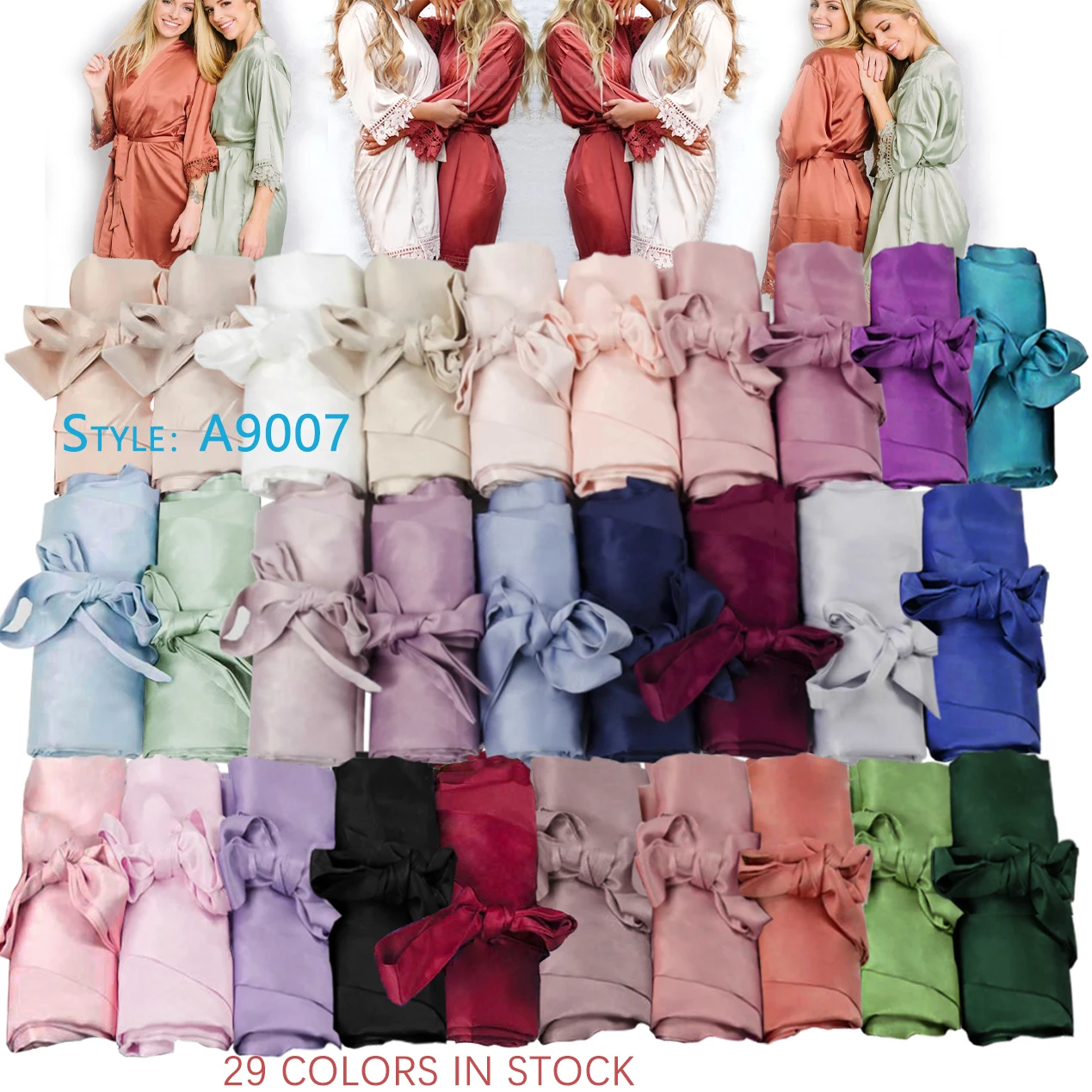 31 colors immediate shipping plain colors lace satin silk robe